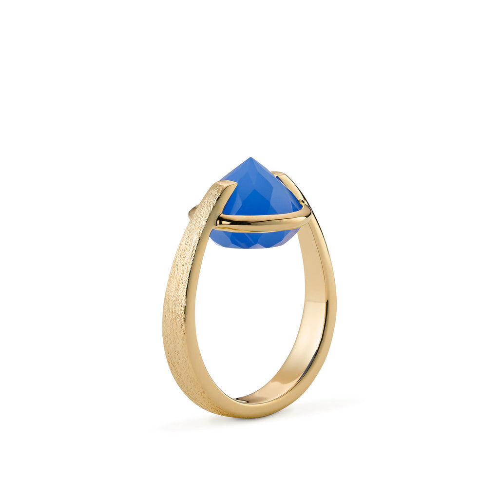 Enthusiasm - 9 Ct Blue Chalcedony Brushed Gold Ring