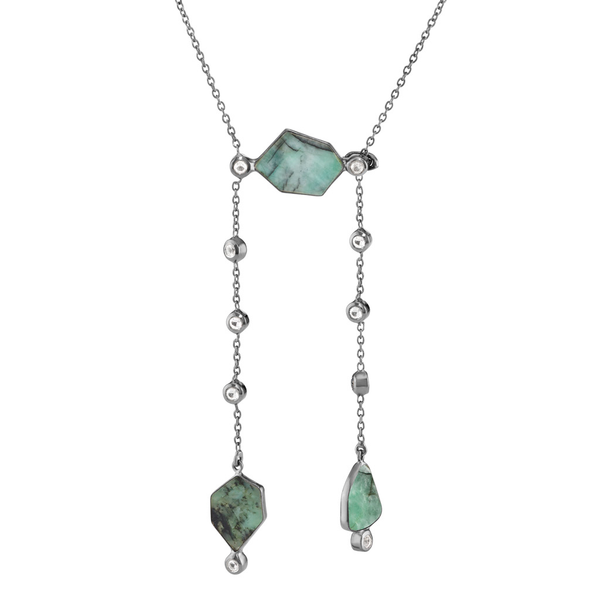 Lyja - Emerald Gunmetal Poise Lariat Necklace