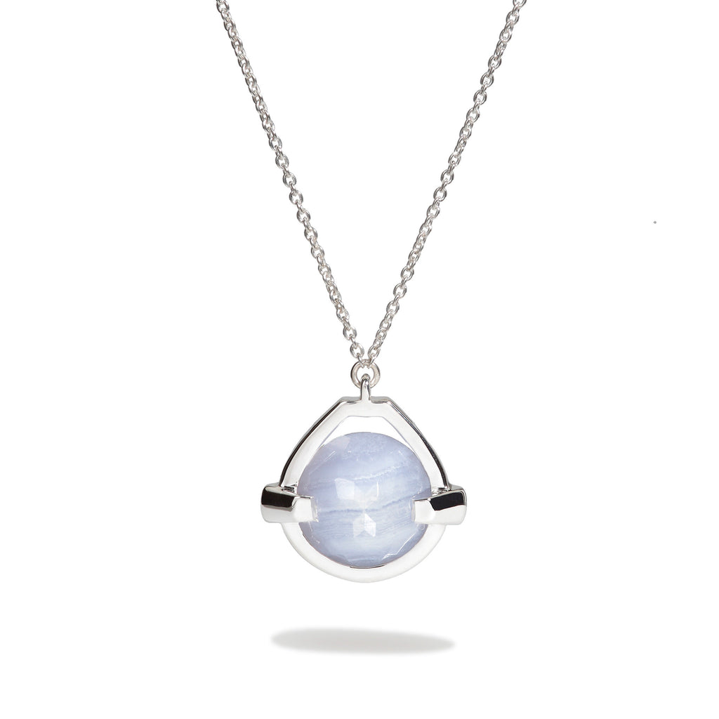 Harmony - 9 Ct Blue Lace Chalcedony Polished Silver Drop Pendant