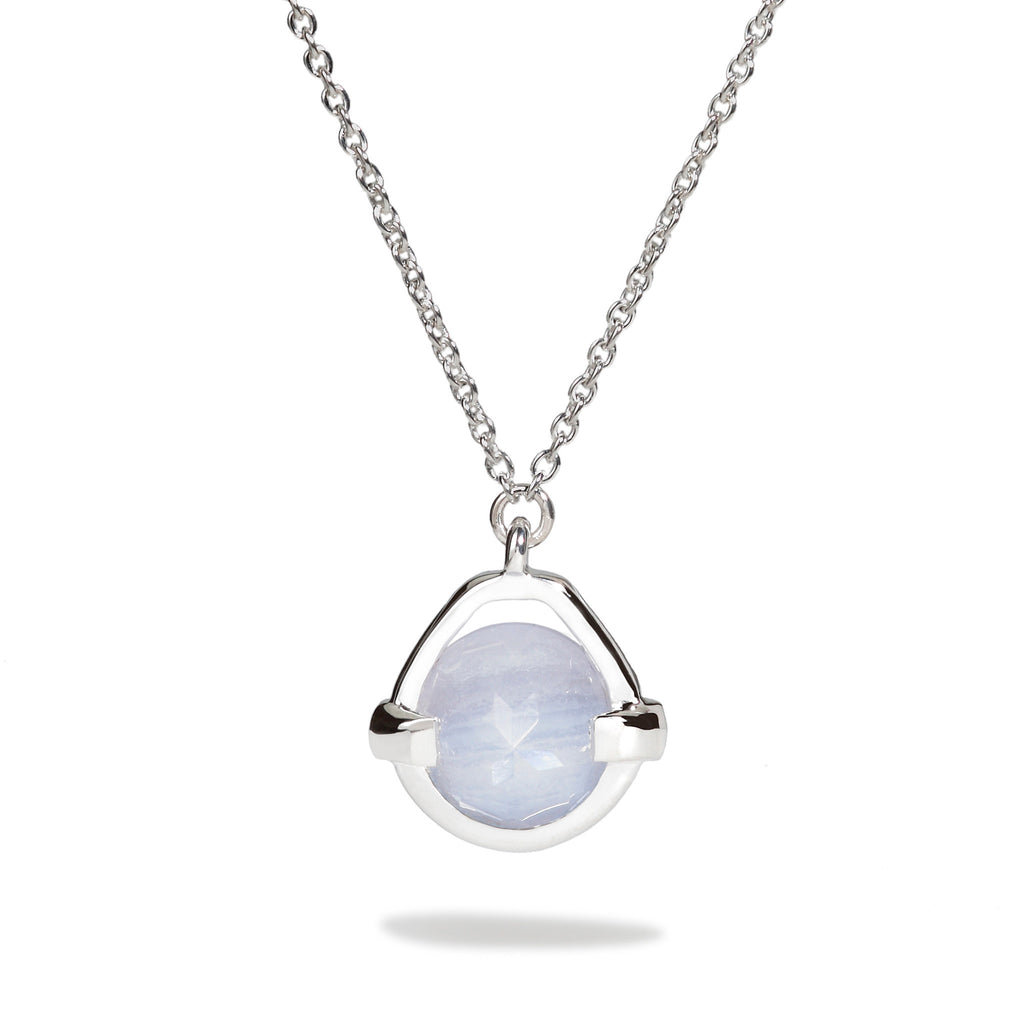 Harmony - 3 Ct Blue Lace Chalcedony Polished Silver Droplet Pendant