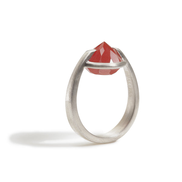 Courage - 9 Ct Carnelian Brushed Silver Ring