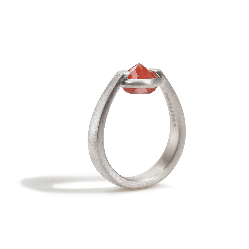 Courage - 3 Ct Carnelian Brushed Silver Ring