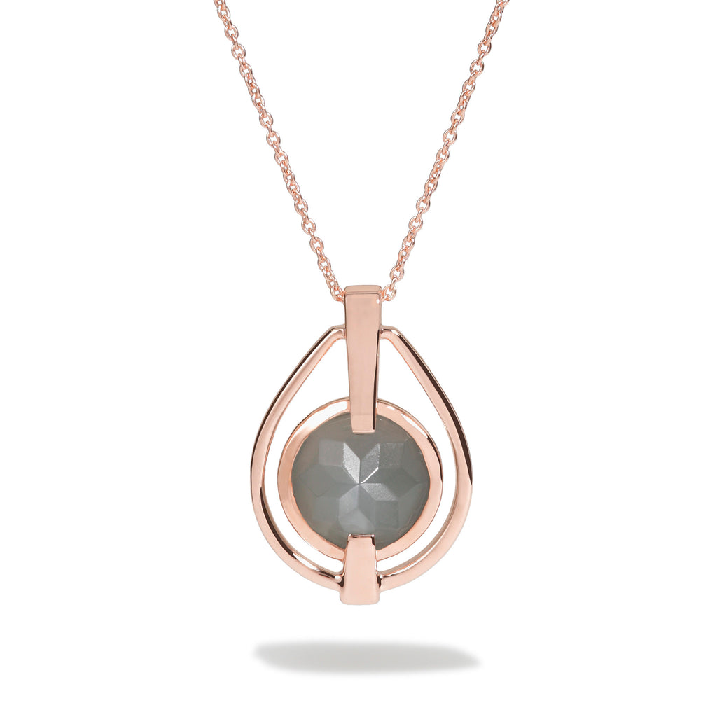 Intuition - 9 Ct Gray Moonstone Polished Rose Gold Deco Pendant