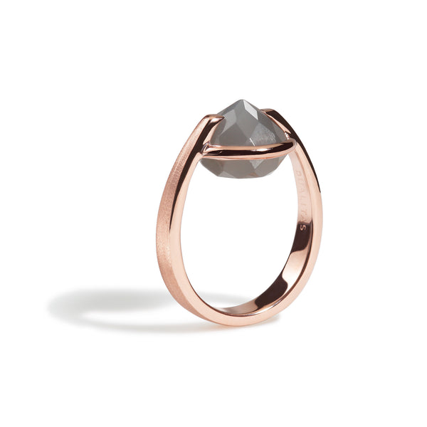 Intuition - 9 Ct Gray Moonstone Brushed Rose Gold Ring