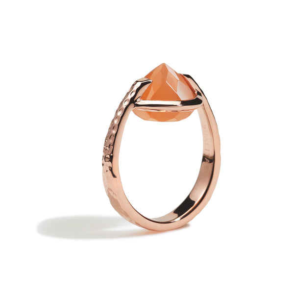 Calm - 9 Ct Peach Moonstone Hammered Rose Gold Ring