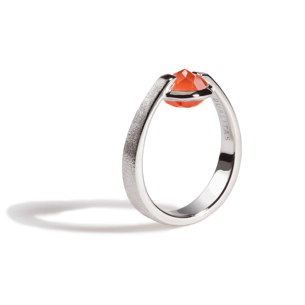 Fate - 3 Ct Red Onyx Brushed Silver Ring