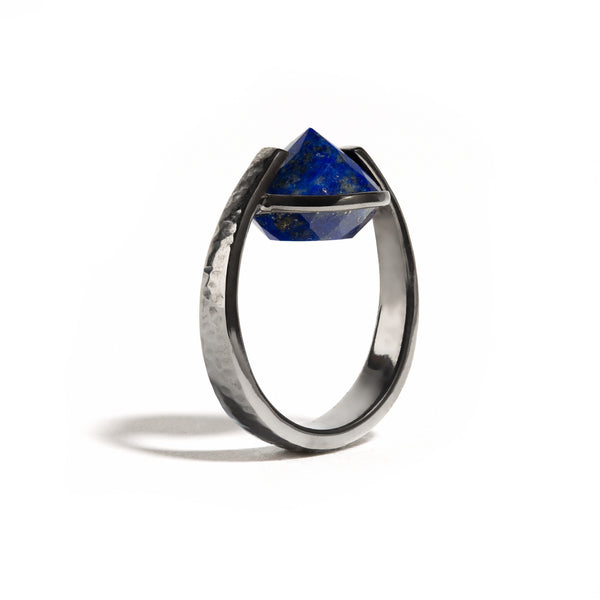 Wisdom - 9 Ct Lapis Lazuli Hammered Gunmetal Ring